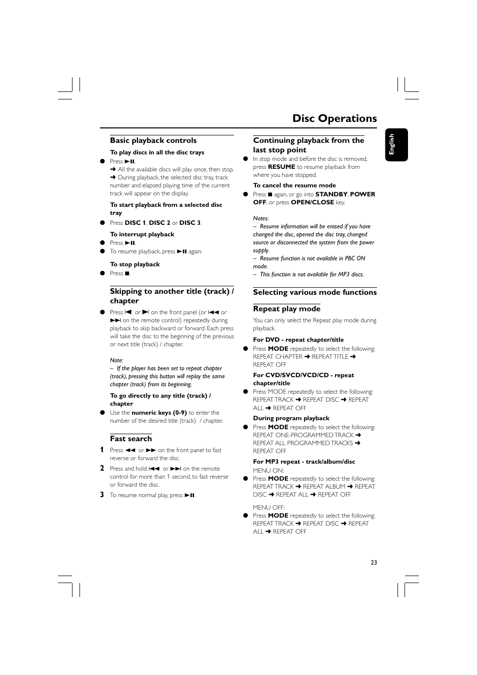 Disc operations | Philips FW-D550 User Manual | Page 23 / 47