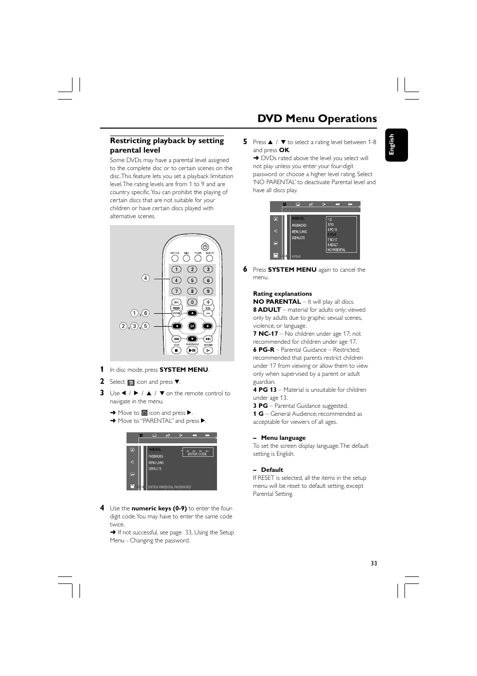 Dvd menu operations | Philips FW-D550 User Manual | Page 33 / 47