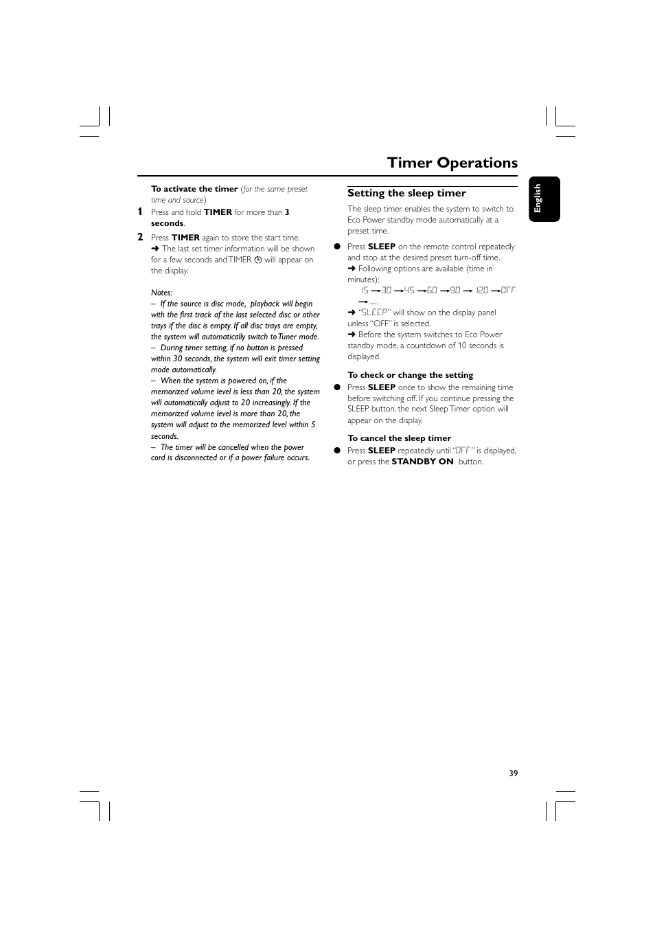Timer operations | Philips FW-D550 User Manual | Page 39 / 47