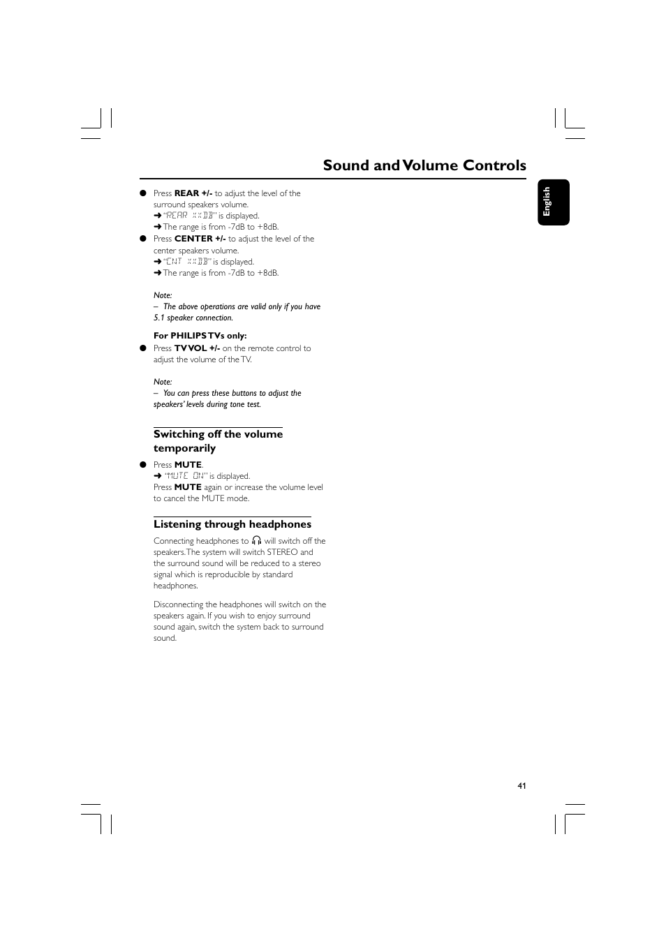 Sound and volume controls | Philips FW-D550 User Manual | Page 41 / 47