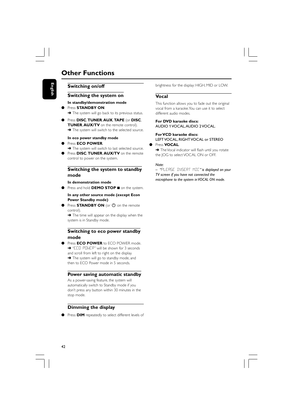 Other functions | Philips FW-D550 User Manual | Page 42 / 47