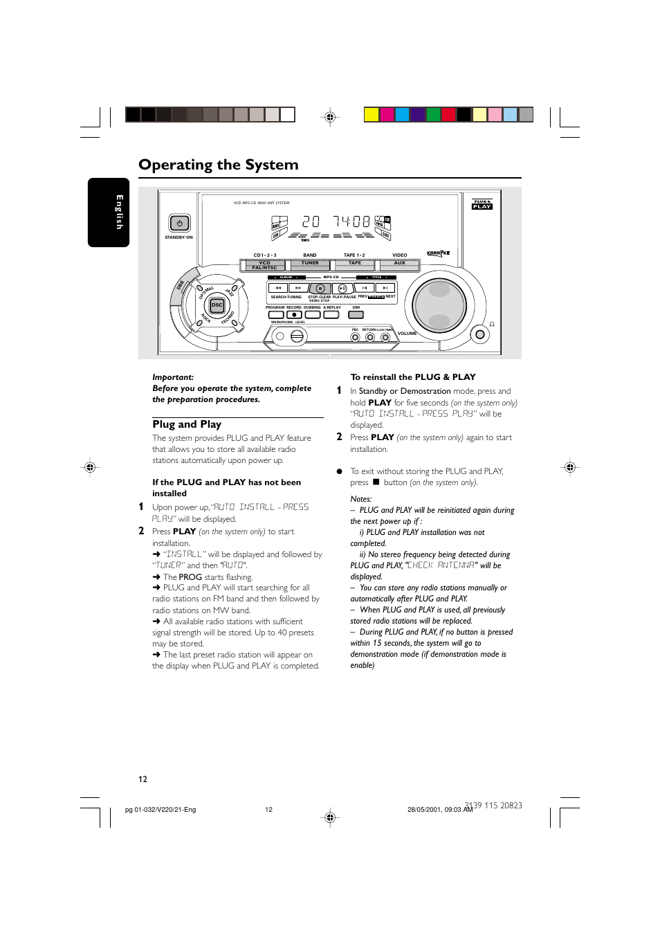 Operating the system, Plug and play | Philips FW-V220/21 User Manual | Page 12 / 32