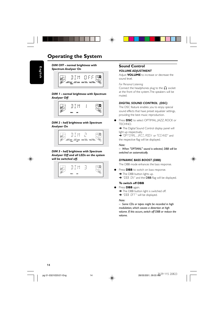 Operating the system, Sound control | Philips FW-V220/21 User Manual | Page 14 / 32