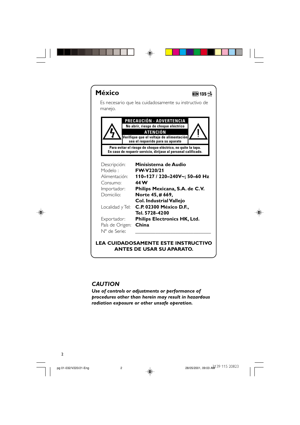 México, Caution | Philips FW-V220/21 User Manual | Page 2 / 32