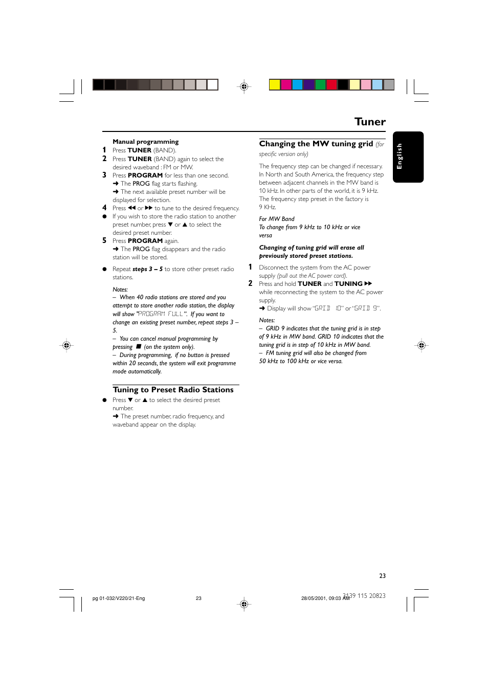Tuner | Philips FW-V220/21 User Manual | Page 23 / 32