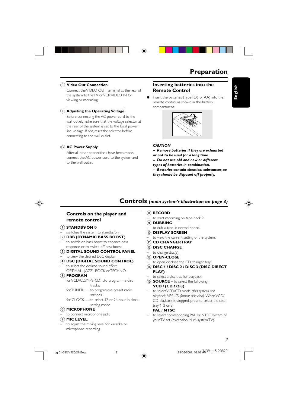 Preparation controls | Philips FW-V220/21 User Manual | Page 9 / 32