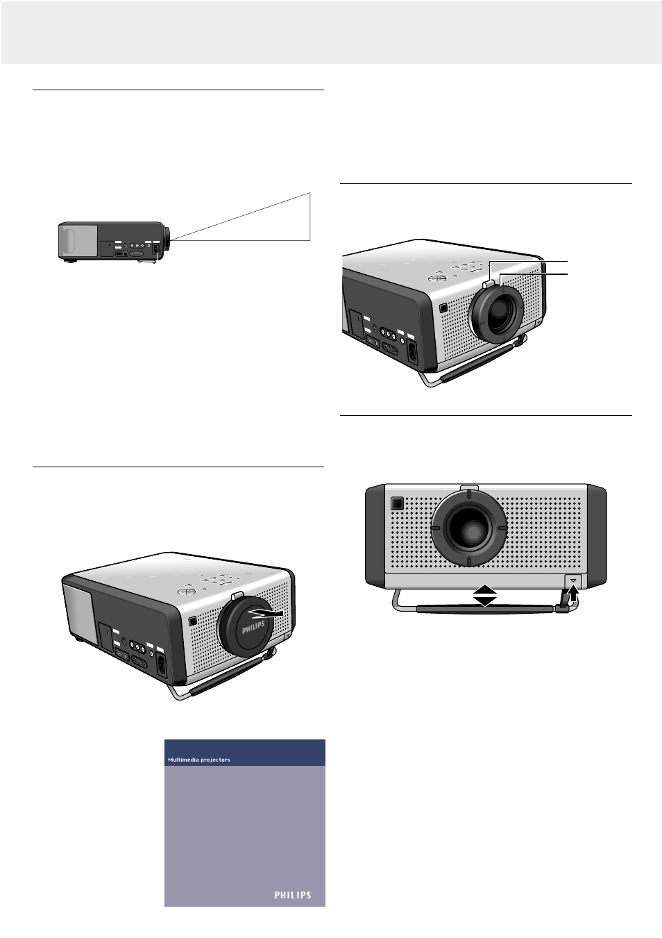 Set up, Positioning the projector and screen, Mains supply | Adjusting the focus and size of the image, On/off, Focus ring zoom ring, Philips | Philips LC4242 User Manual | Page 8 / 23