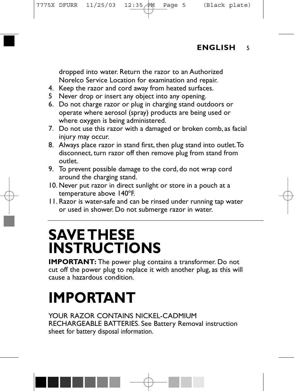 Save these instructions, Important | Philips TRIPLEHEADER 7775X User Manual | Page 4 / 63