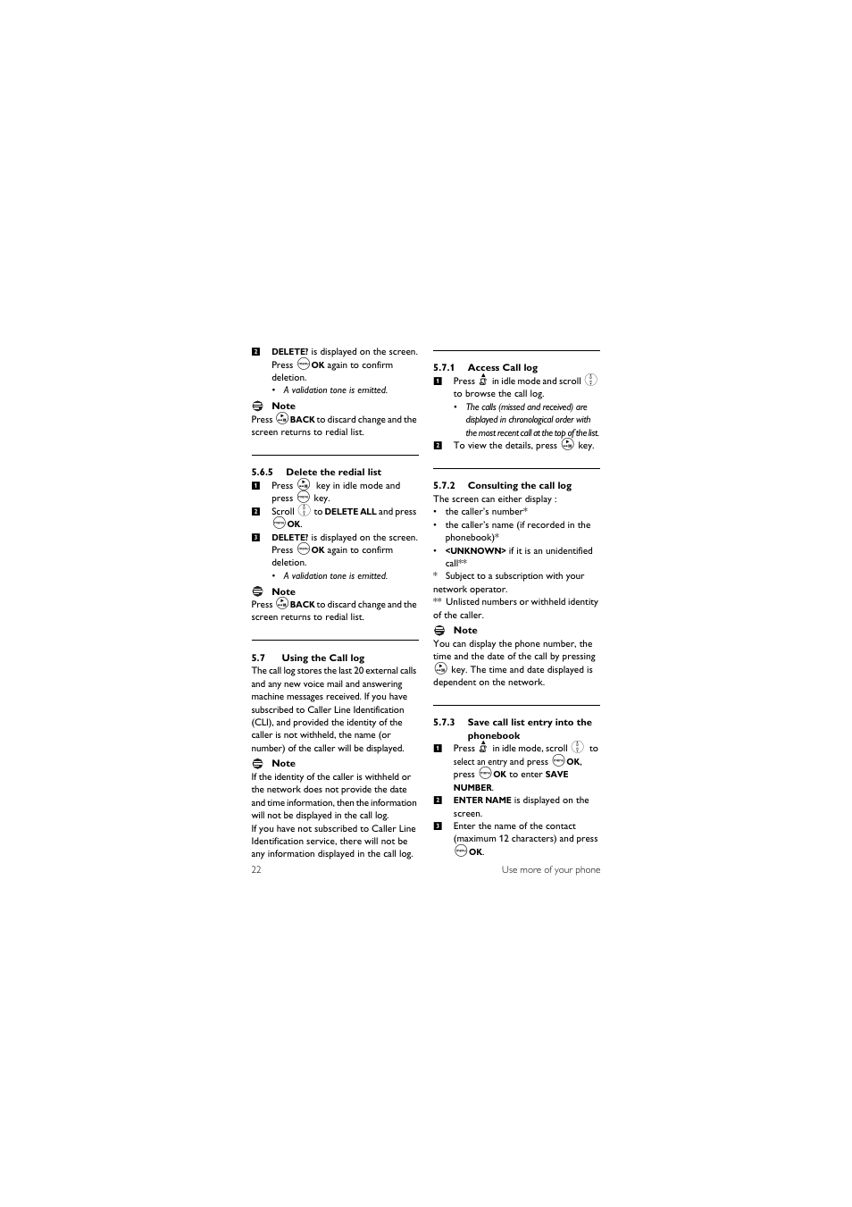 7 using the call log | Philips CD245 User Manual | Page 24 / 48