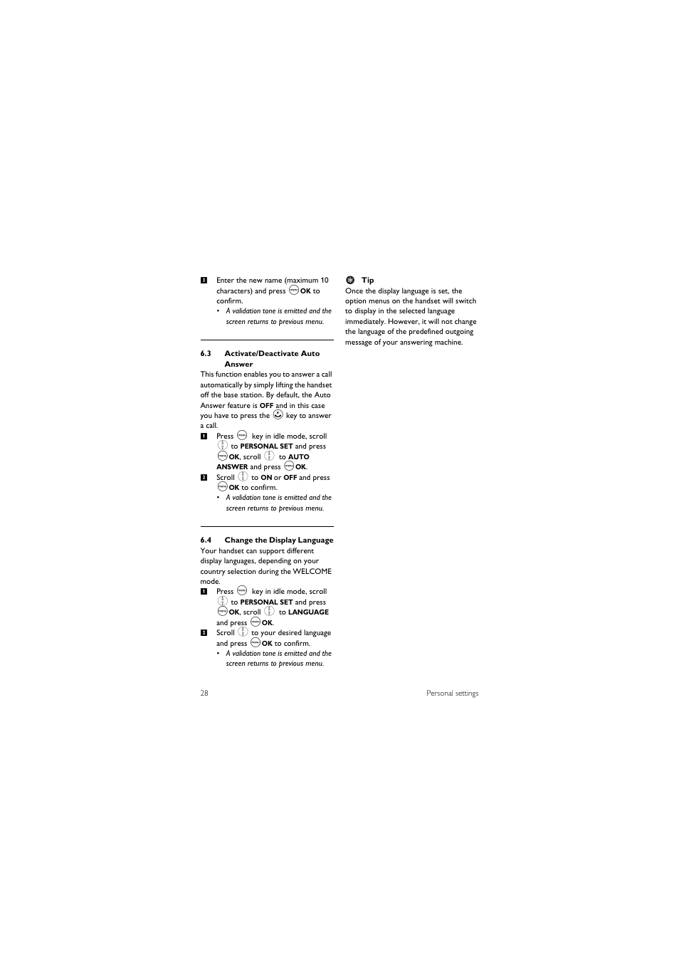 3 activate/deactivate auto answer, 4 change the display language | Philips CD245 User Manual | Page 30 / 48