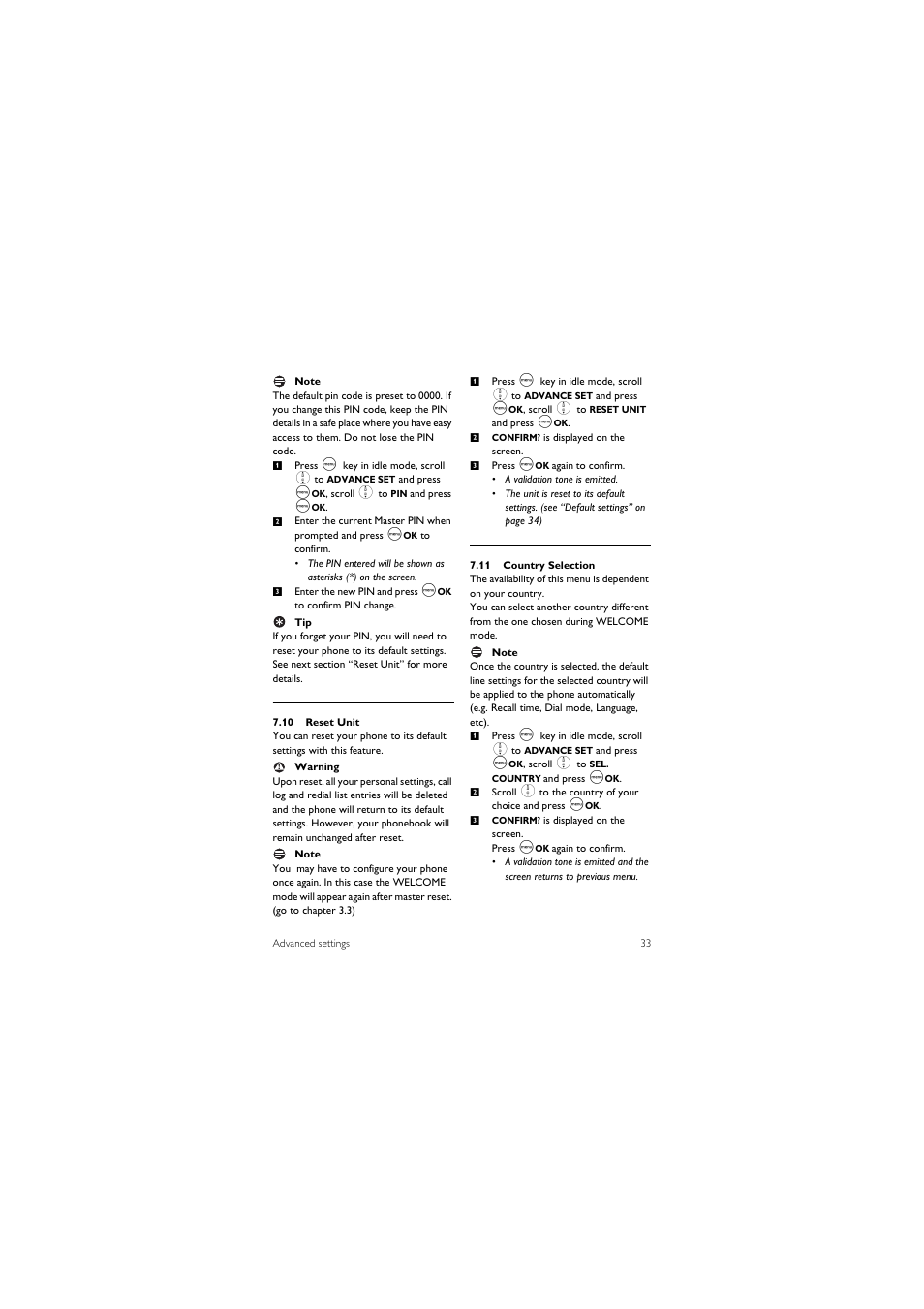 10 reset unit, 11 country selection | Philips CD245 User Manual | Page 35 / 48