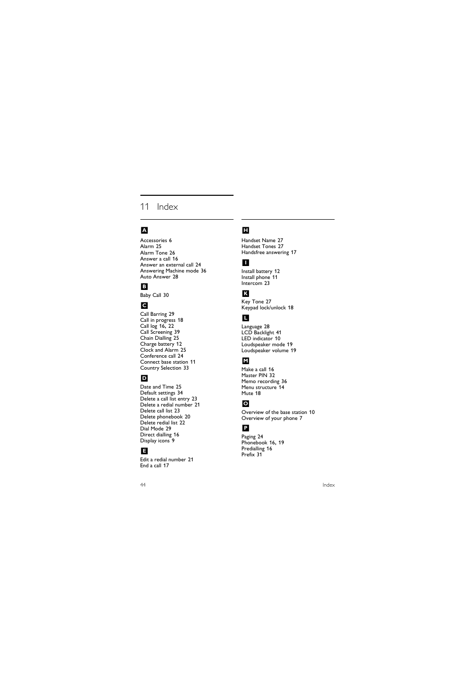 11 index, 11 index a | Philips CD245 User Manual | Page 46 / 48