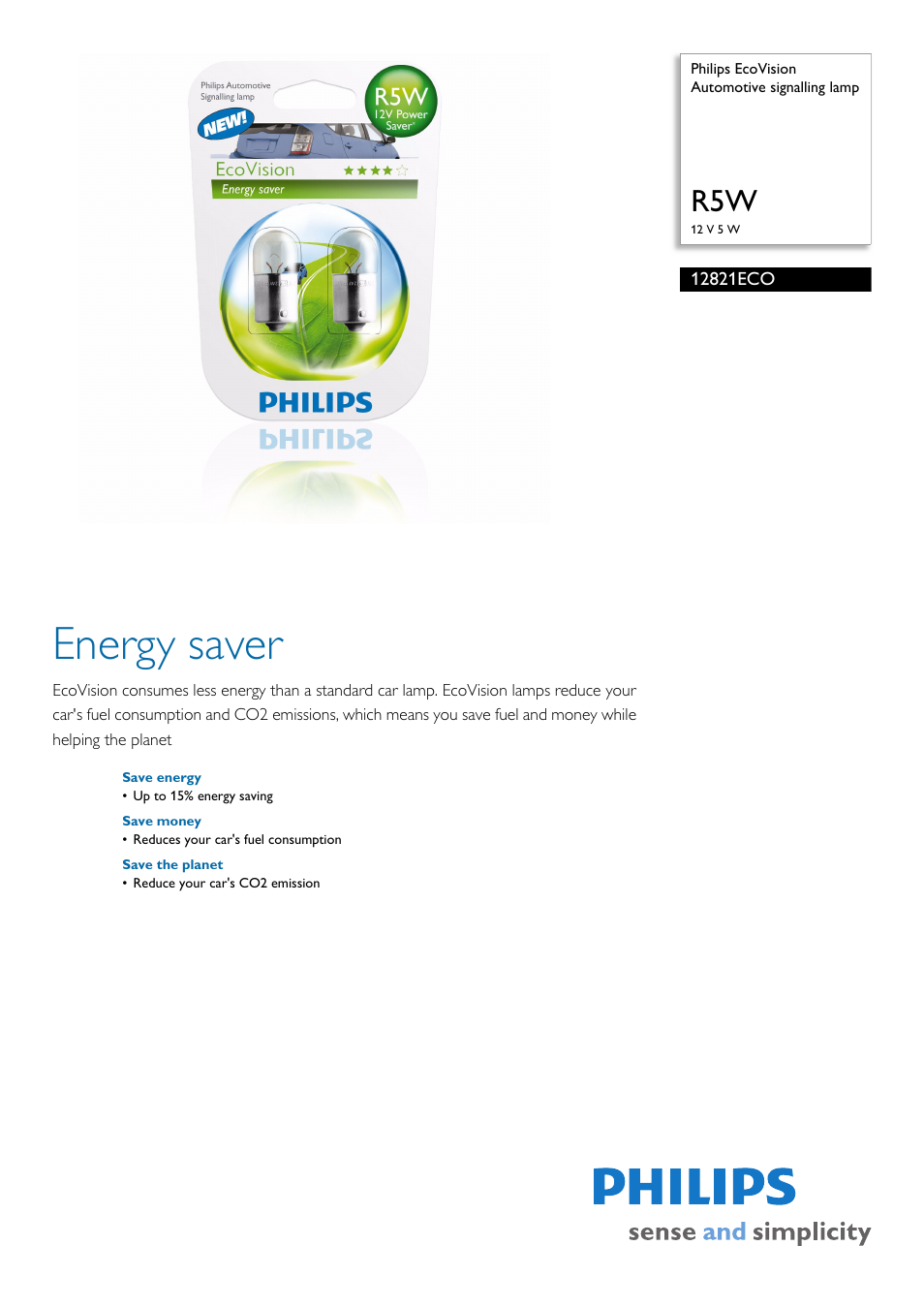 Philips Automotive Signalling Lamp 12821ECO User Manual | 2 pages