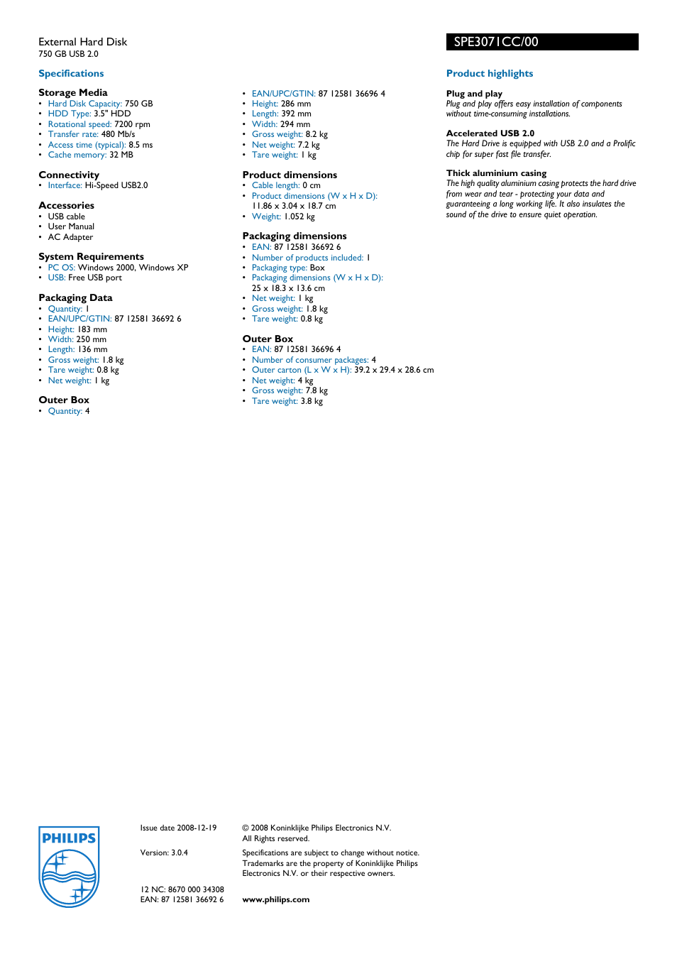 Philips SPE3071CC User Manual | Page 2 / 2