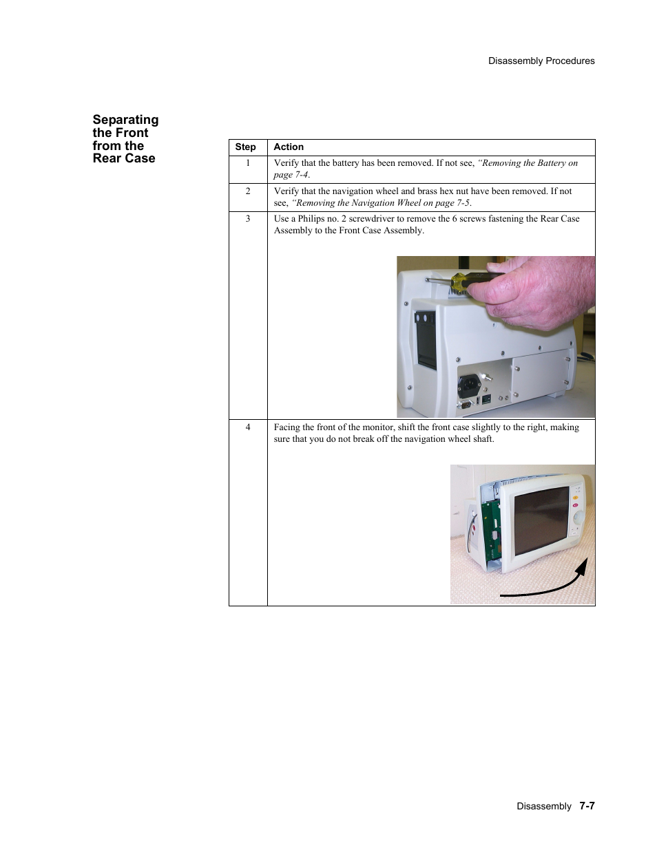 Separating the front from the rear case, Separating the front from the rear case -7 | Philips 862478 User Manual | Page 131 / 182