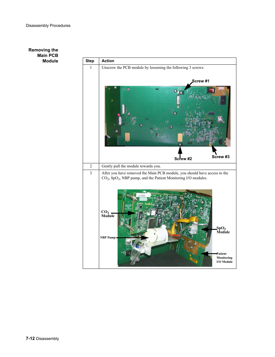 Removing the main pcb module, Removing the main pcb module -12, Removing the main pcb module” on 7-12 | Removing the main, Pcb module” on 7-12, Removing the, Main pcb module” on 7-12, Ons in | Philips 862478 User Manual | Page 136 / 182