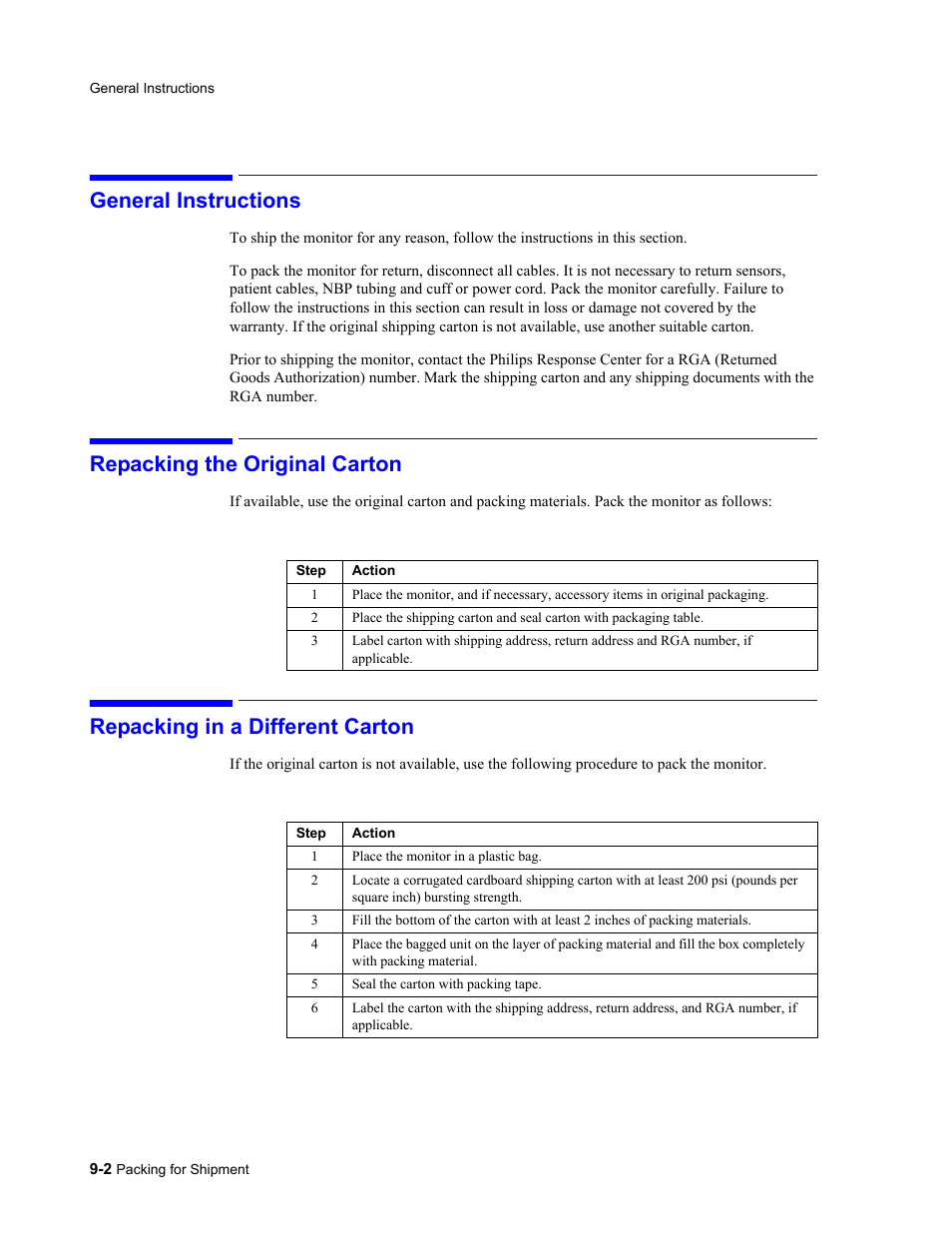 General instructions, Repacking the original carton, Repacking in a different carton | Philips 862478 User Manual | Page 154 / 182