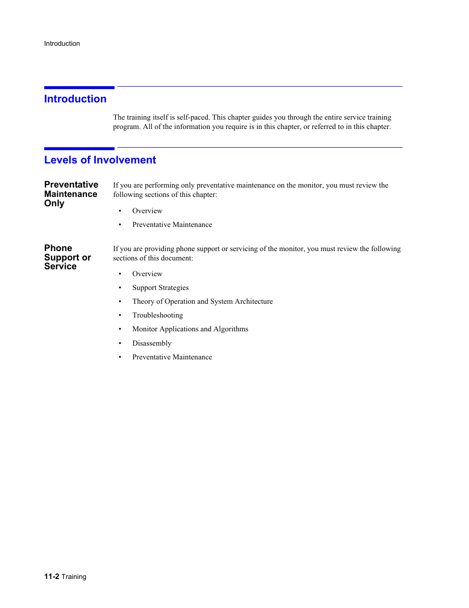 Introduction, Levels of involvement, Preventative maintenance only | Phone support or service, Introduction -2 levels of involvement -2 | Philips 862478 User Manual | Page 160 / 182