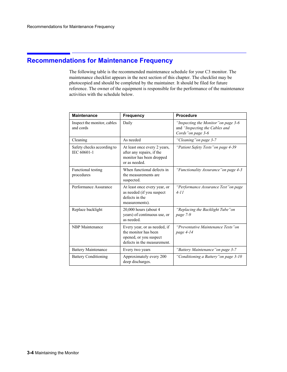 Recommendations for maintenance frequency, Recommendations for maintenance frequency -4 | Philips 862478 User Manual | Page 42 / 182
