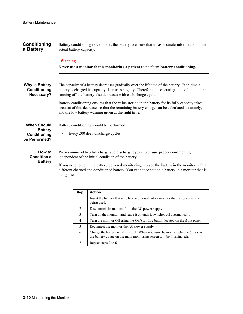 Conditioning a battery, Why is battery conditioning necessary, When should battery conditioning be performed | How to condition a battery, Conditioning a battery -10 | Philips 862478 User Manual | Page 48 / 182