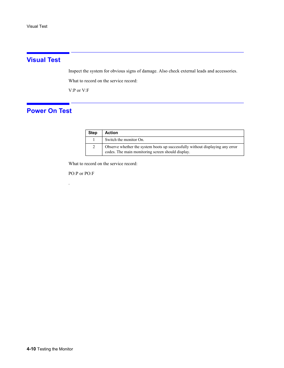 Visual test, Power on test, Visual test -10 power on test -10 | Philips 862478 User Manual | Page 60 / 182