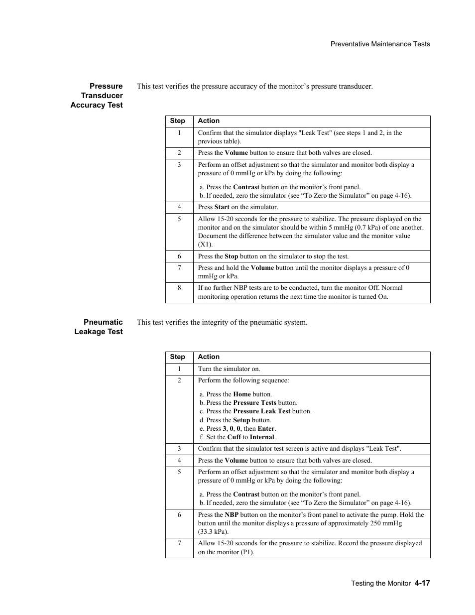Pressure transducer accuracy test, Pneumatic leakage test | Philips 862478 User Manual | Page 67 / 182