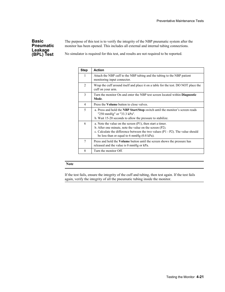 Basic pneumatic leakage (bpl) test, Basic pneumatic leakage (bpl) test -21 | Philips 862478 User Manual | Page 71 / 182