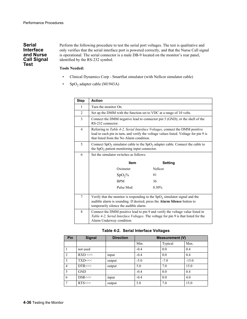Serial interface and nurse call signal test, Serial interface and nurse call signal test -36 | Philips 862478 User Manual | Page 86 / 182