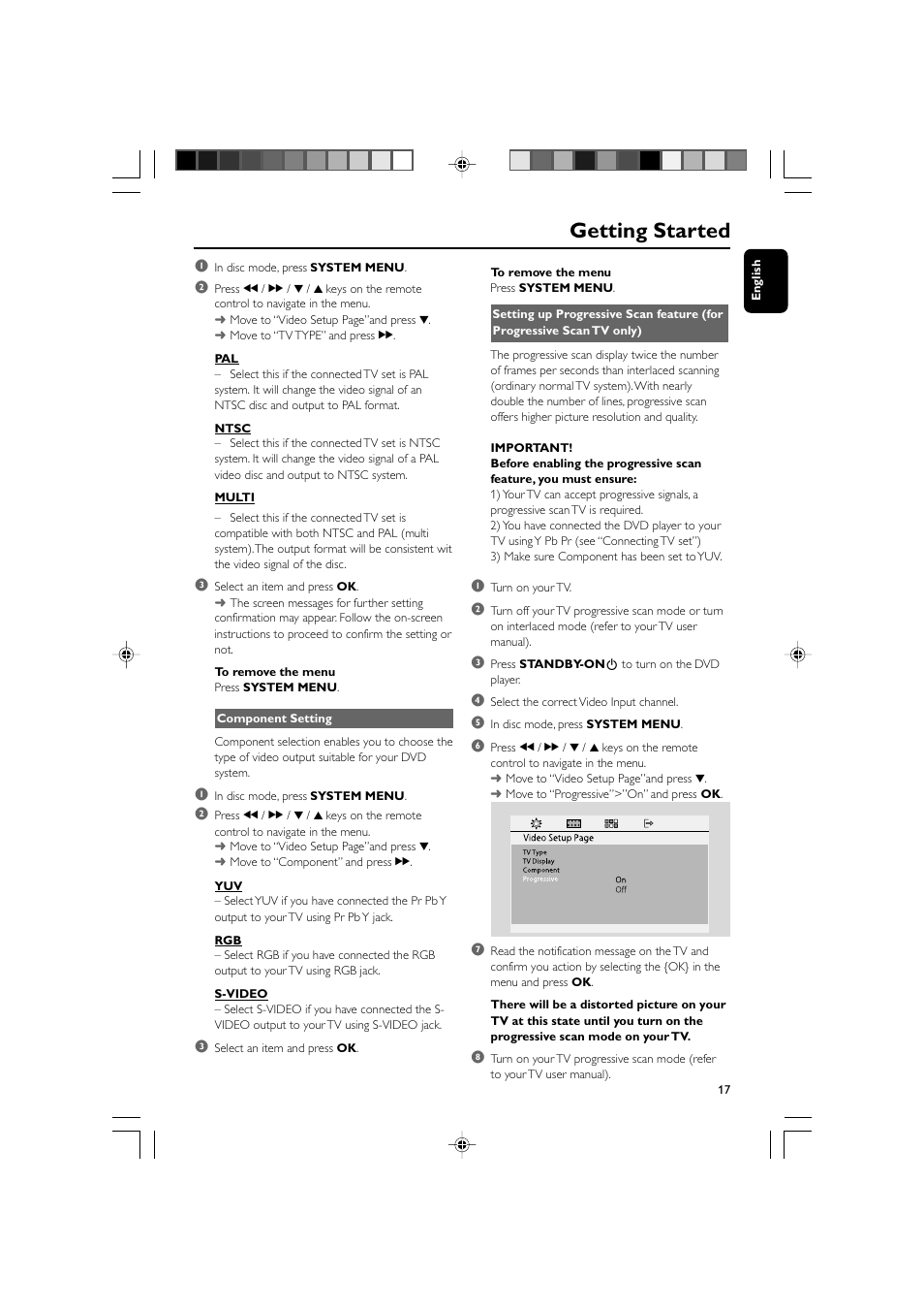 Getting started | Philips MCD139BDVD User Manual | Page 17 / 37