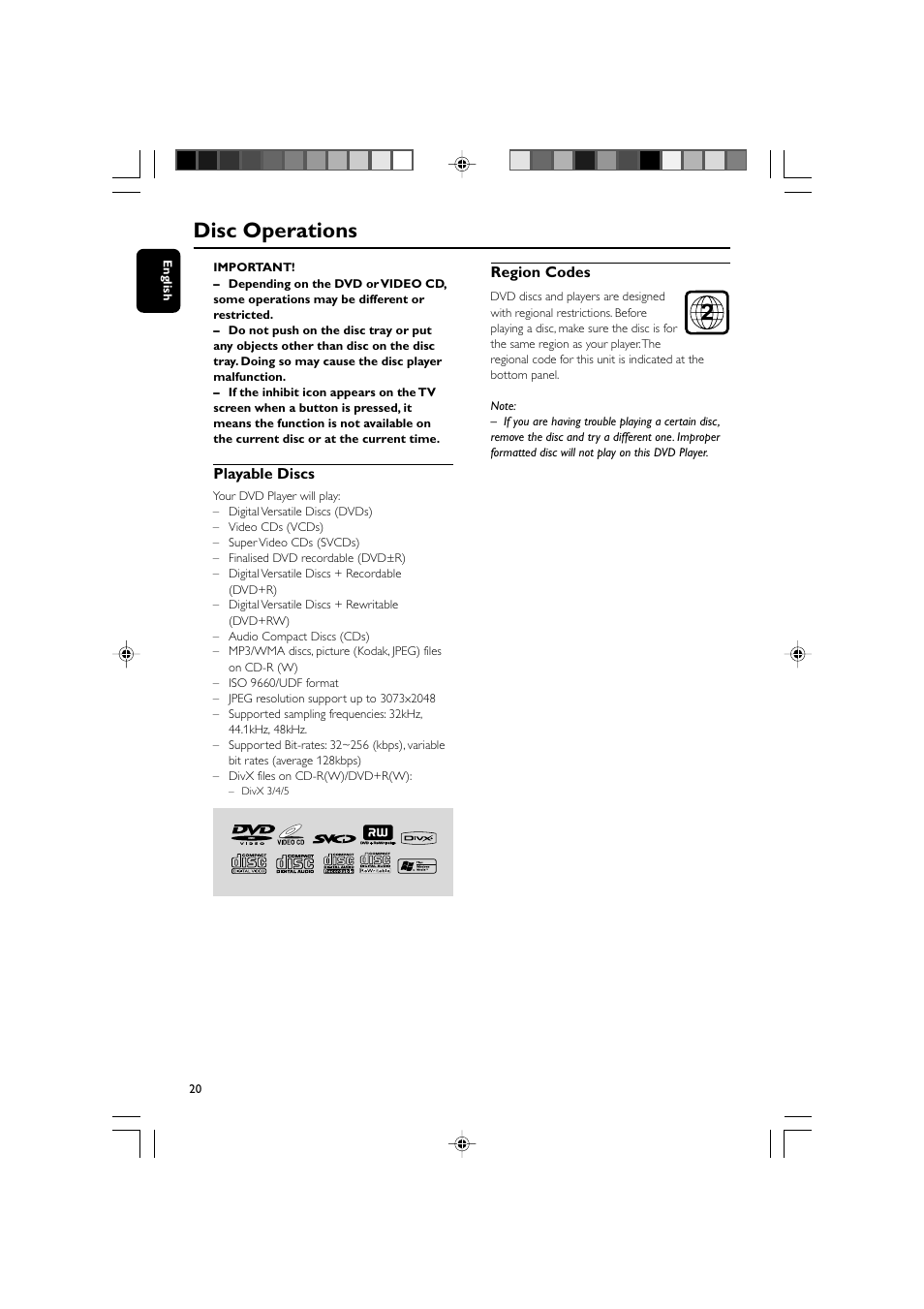 Disc operations | Philips MCD139BDVD User Manual | Page 20 / 37