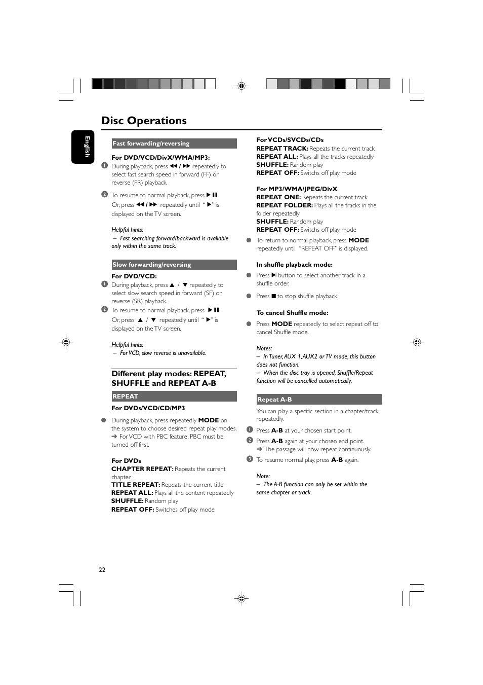 Disc operations | Philips MCD139BDVD User Manual | Page 22 / 37