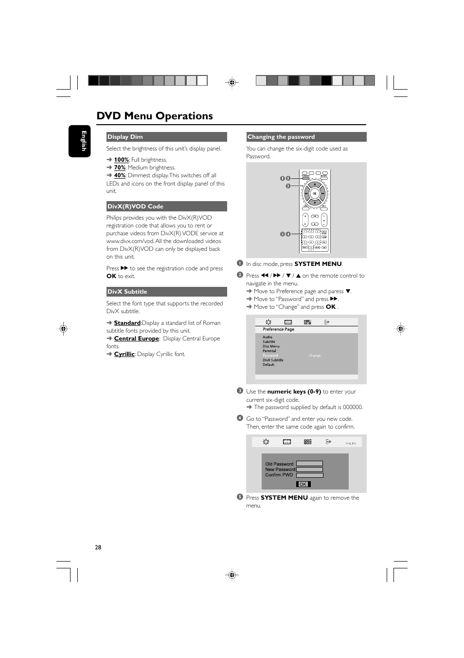 Dvd menu operations | Philips MCD139BDVD User Manual | Page 28 / 37