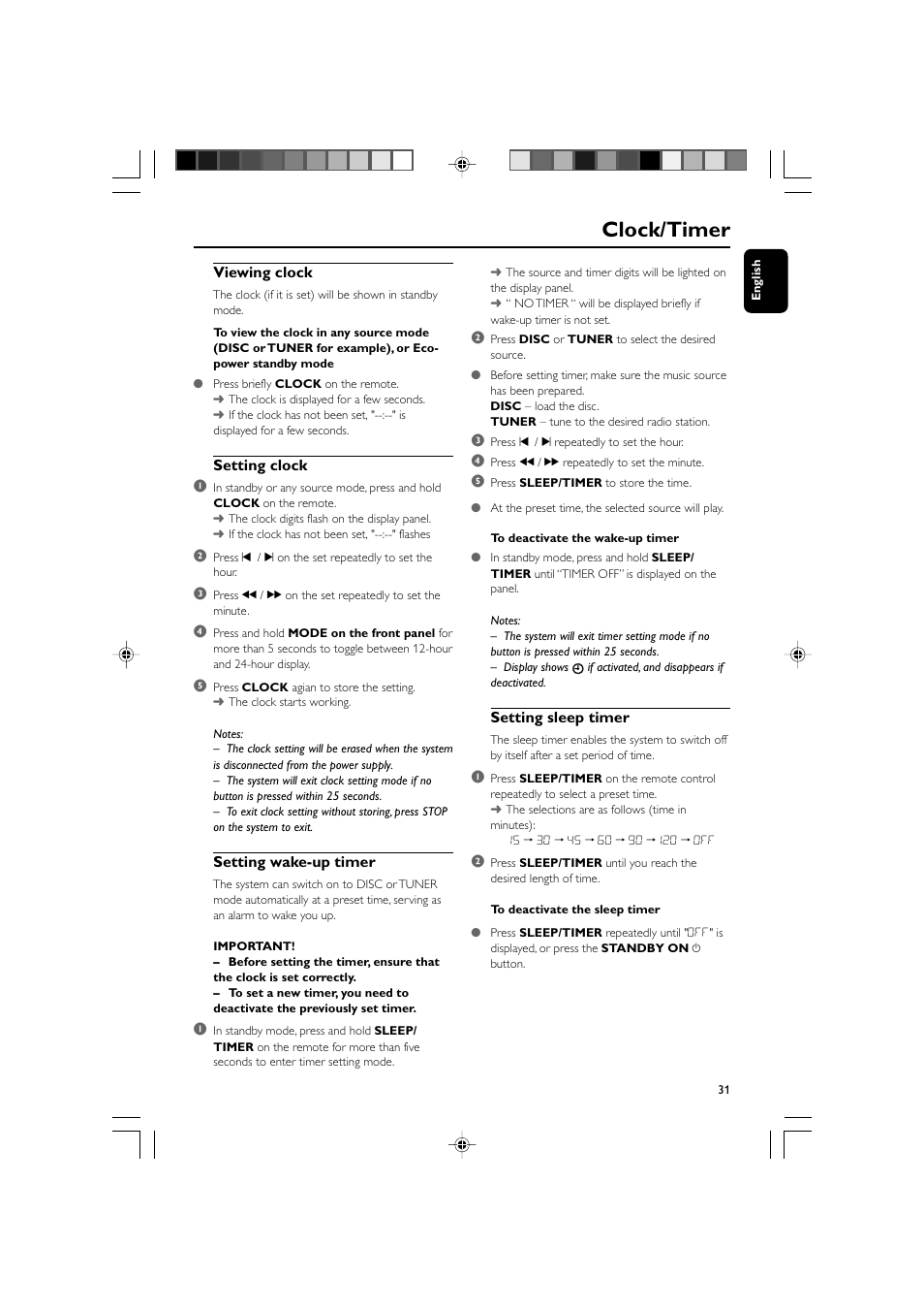 Clock/timer | Philips MCD139BDVD User Manual | Page 31 / 37