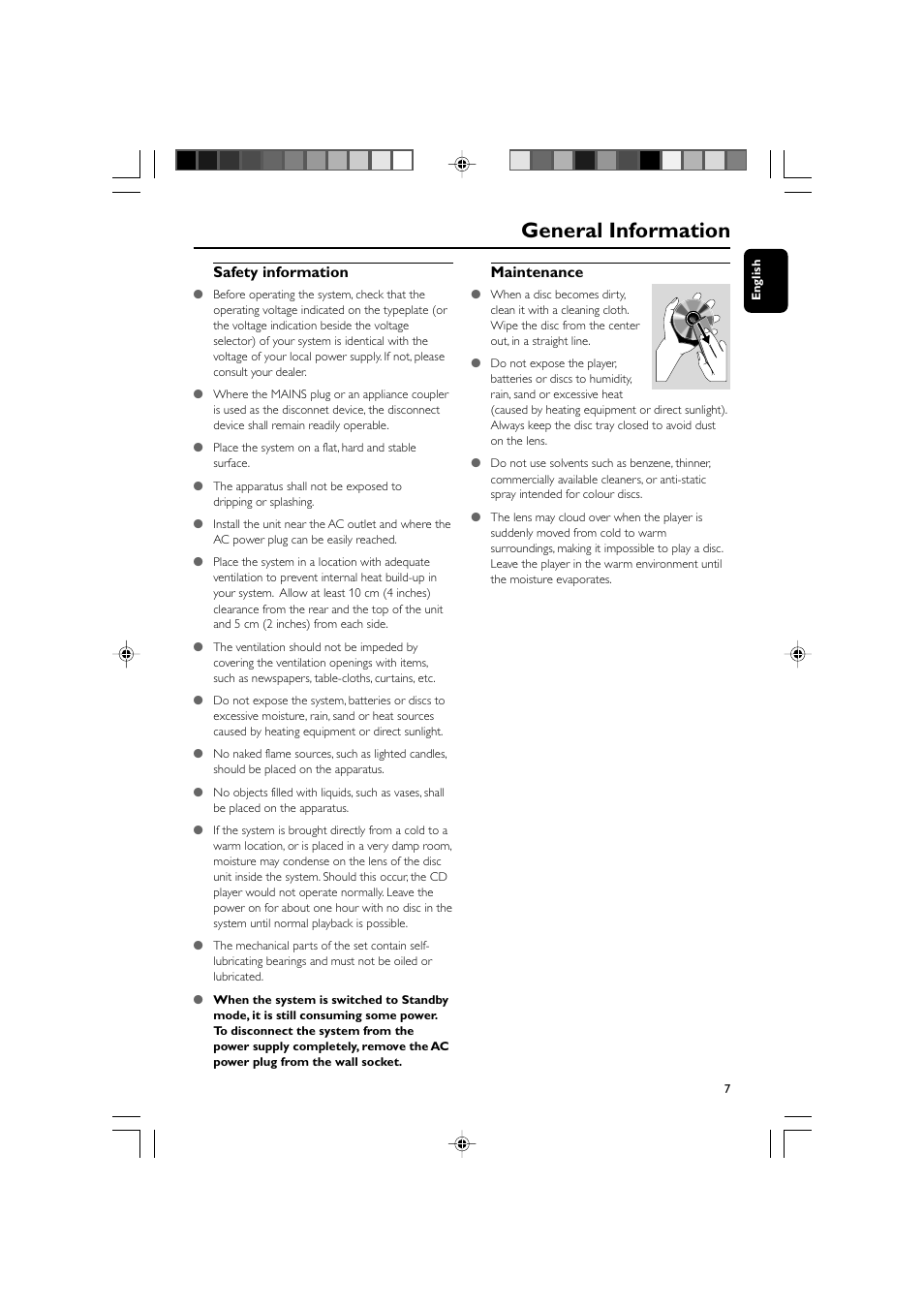 General information, Safety information, Maintenance | Philips MCD139BDVD User Manual | Page 7 / 37