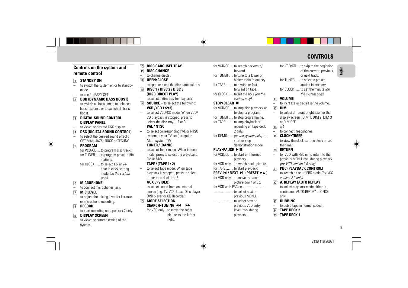 Controls | Philips FW-V28 User Manual | Page 9 / 26