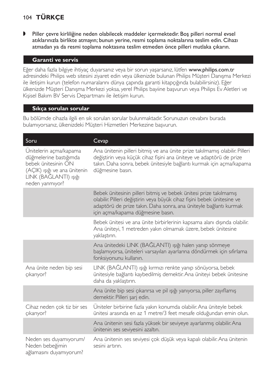Garanti ve servis, Sıkça sorulan sorular | Philips SCD496 User Manual | Page 104 / 108