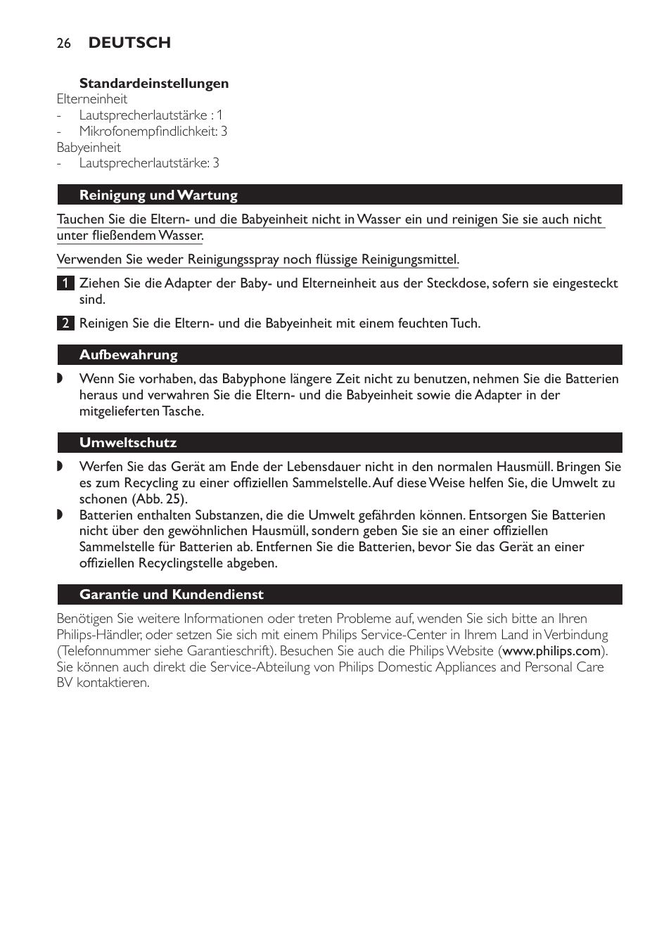 Reinigung und wartung, Aufbewahrung, Umweltschutz | Garantie und kundendienst, Häufig gestellte fragen | Philips SCD496 User Manual | Page 26 / 108