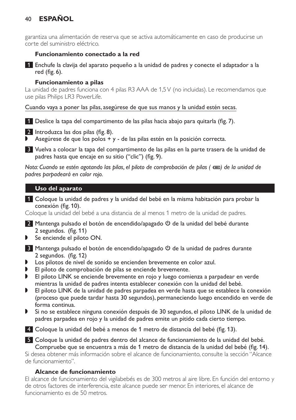 Funcionamiento conectado a la red, Funcionamiento a pilas, Alcance de funcionamiento | Uso del aparato | Philips SCD496 User Manual | Page 40 / 108