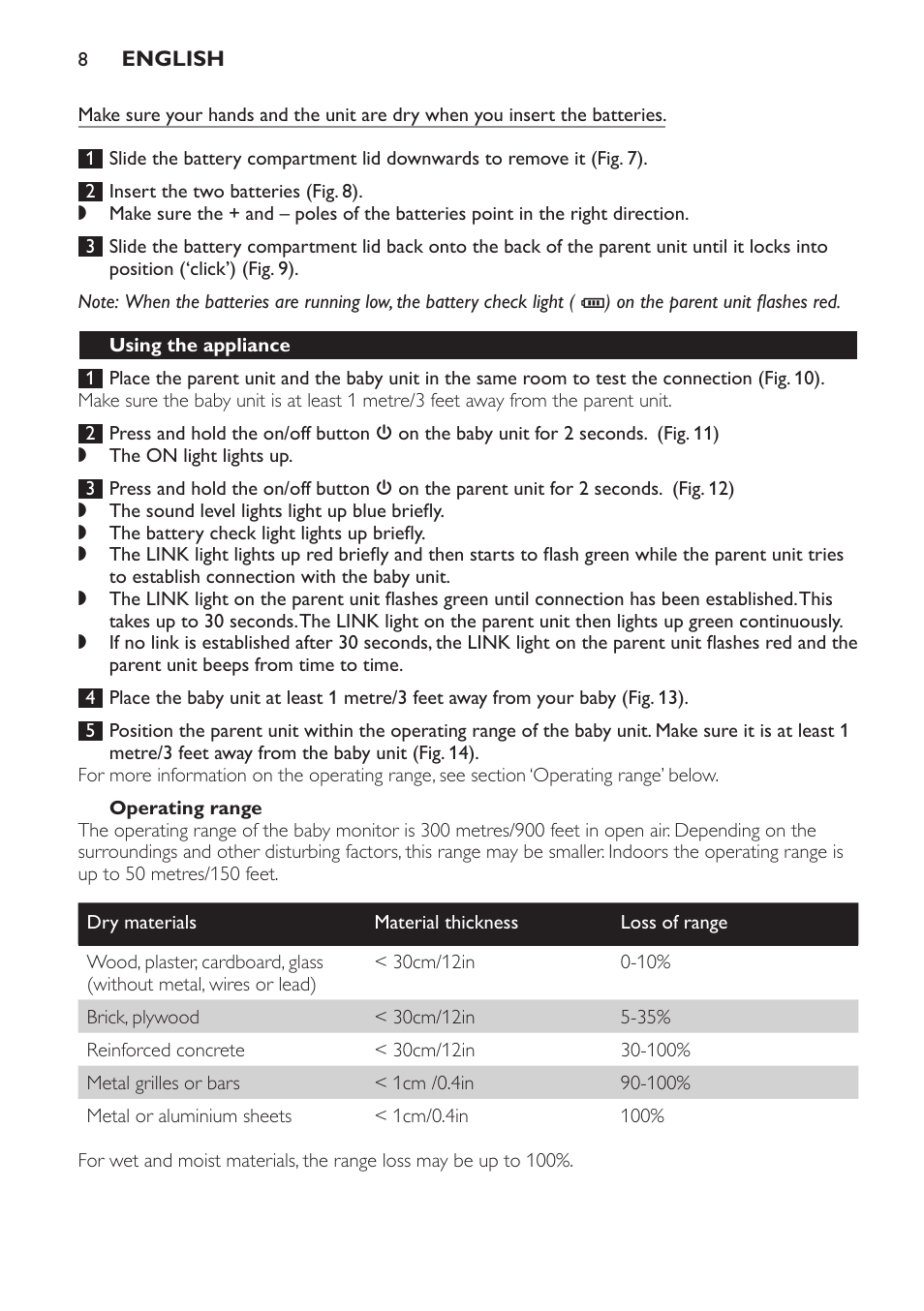 Operating range, Using the appliance | Philips SCD496 User Manual | Page 8 / 108
