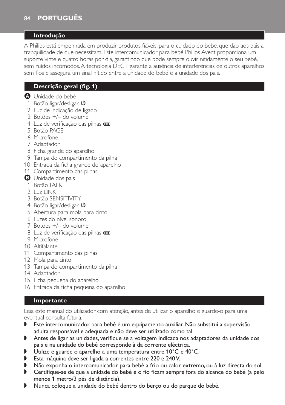 Português, Introdução, Descrição geral (fig. 1) | Importante | Philips SCD496 User Manual | Page 84 / 108