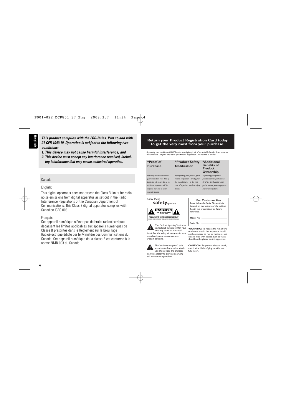 Safety | Philips DCP951 User Manual | Page 4 / 23