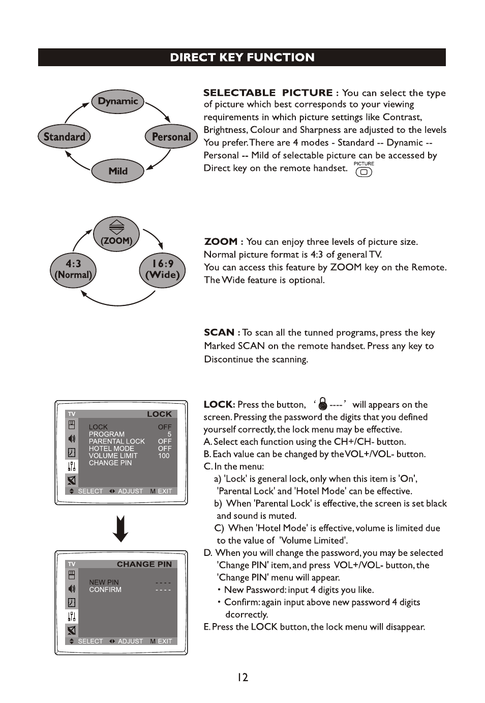 Direct key function | Philips 14PT4525/V7 User Manual | Page 14 / 20