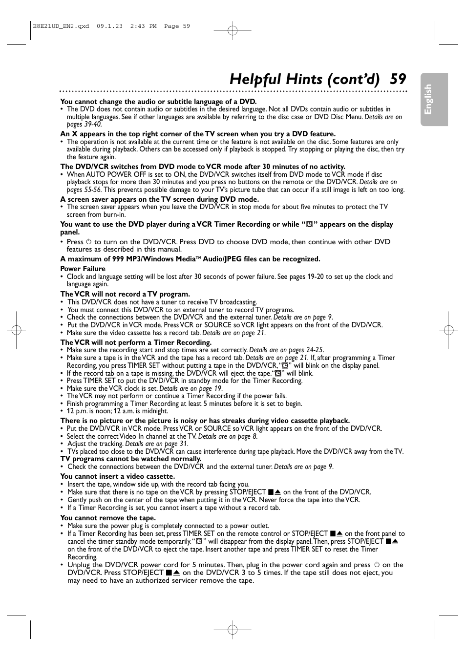 Helpful hints (cont’d) 59 | Philips DVP3345V/F7 User Manual | Page 59 / 64