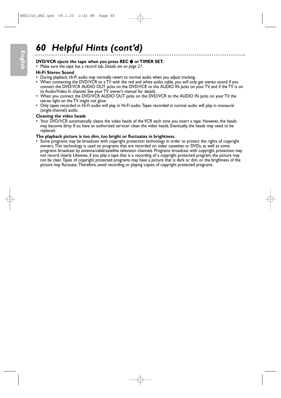 60 helpful hints (cont’d) | Philips DVP3345V/F7 User Manual | Page 60 / 64