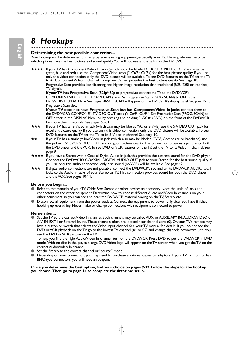 8 hookups, English | Philips DVP3345V/F7 User Manual | Page 8 / 64