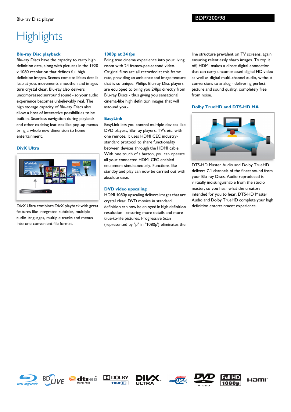 Highlights | Philips BDP7300/98 User Manual | Page 2 / 3