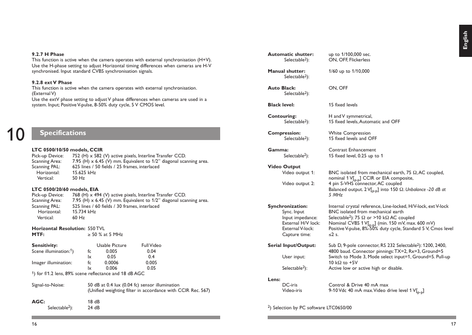 Specifications | Philips LTC0500 User Manual | Page 10 / 11