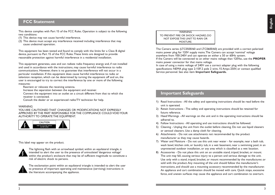 Fcc statement, Important safeguards | Philips LTC0500 User Manual | Page 3 / 11