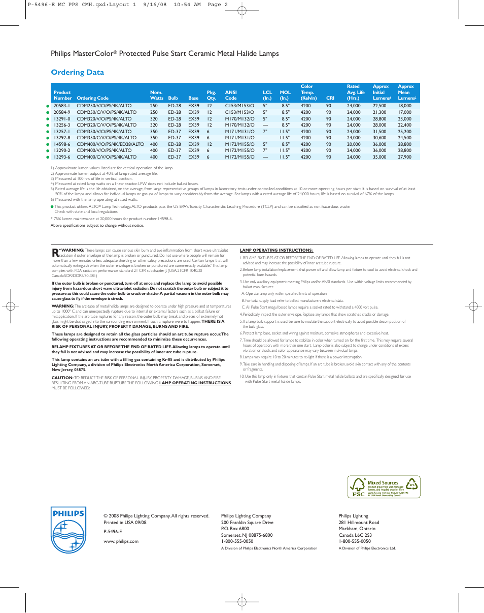 Philips mastercolor | Philips MasterColor P-5496-E User Manual | Page 2 / 2