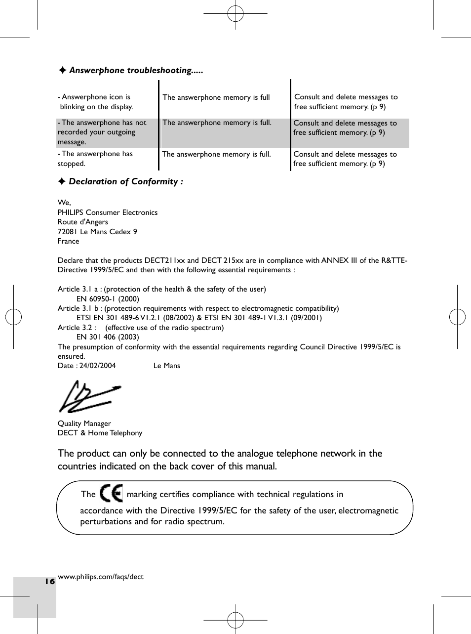 Philips DECT 215 User Manual | Page 18 / 20